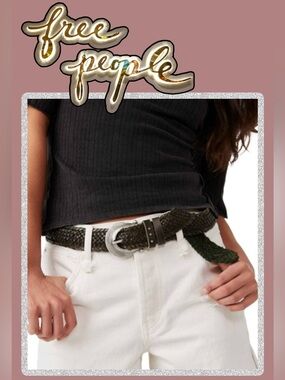 NWT Free People Brix Leather Belt Black with Silver Buckle Small/Medium